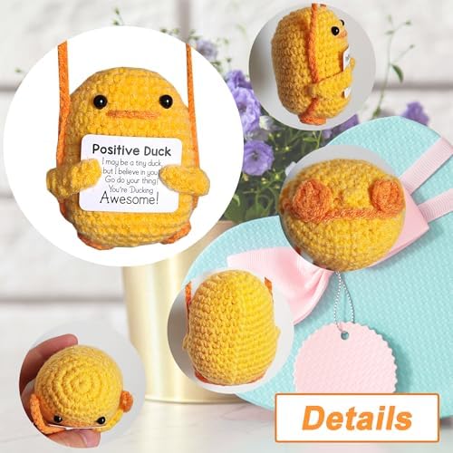 Emotional Support Positive Crochet Duck with Encouraging Card