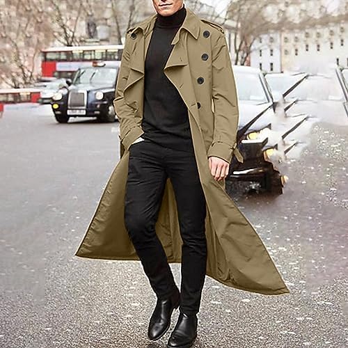 Mens Double Breasted Trench Coat Windbreaker with Belt