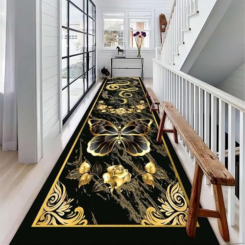 Black Gold Snake Runner Rug 2x6ft Modern Decor