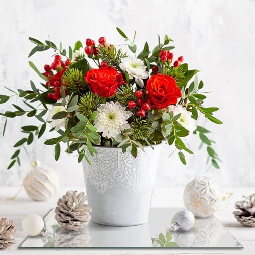 8 Square Glass Mirror Centerpieces 12Pcs with Non-Slip Feet