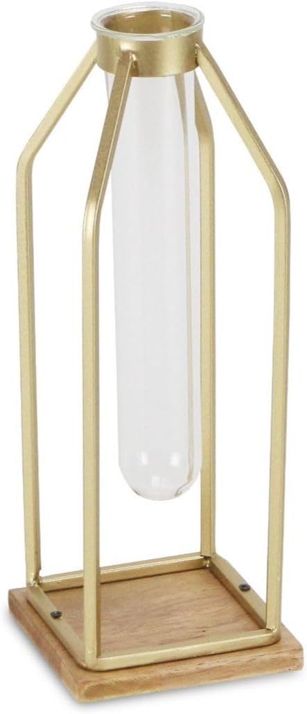Contemporary Home Living Gold Brown Handmade Lantern with Glass Tube