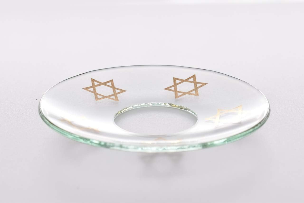 Cape Candle Star of David Glass Bobeches 2pc Set