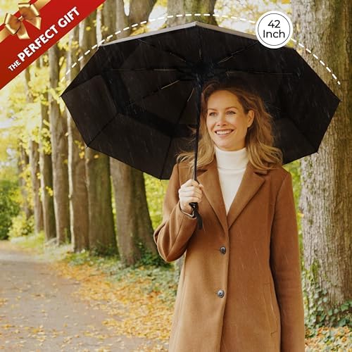 TUMELLA Windproof Travel Umbrella - Durable Compact Stylish