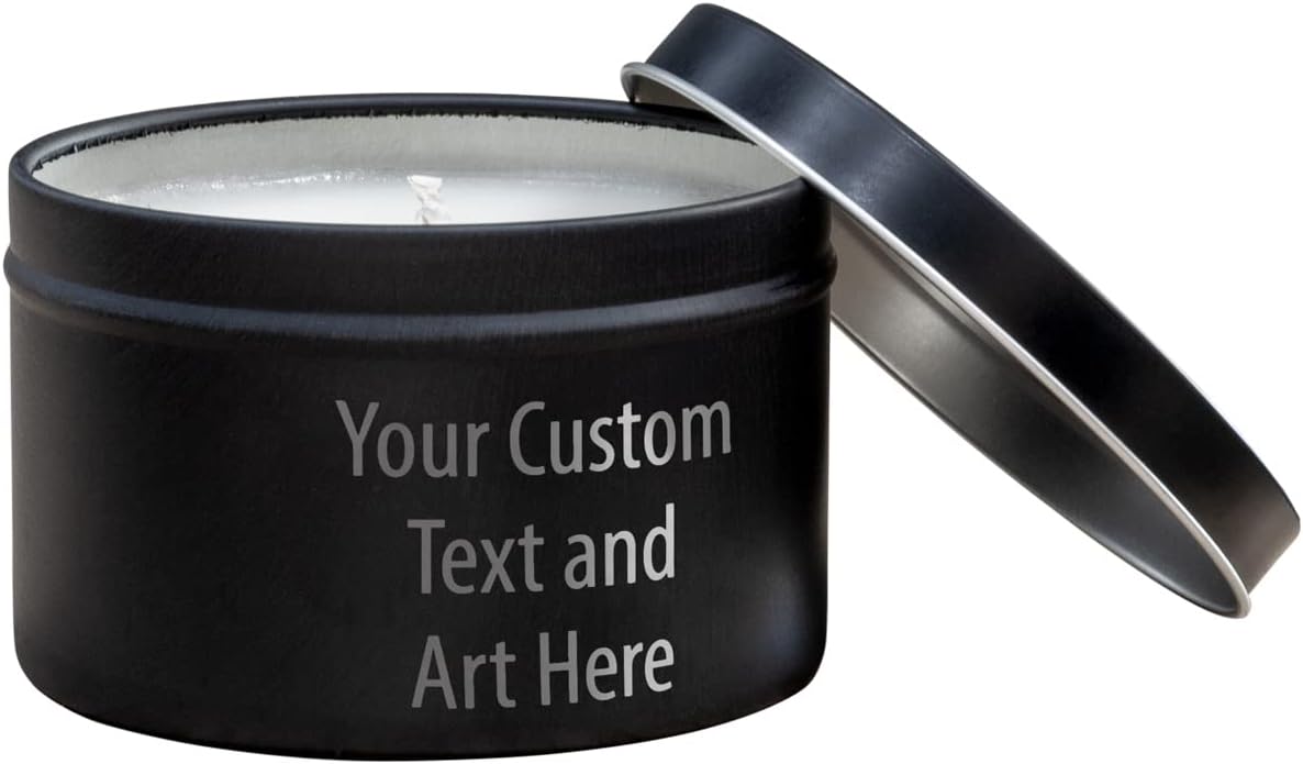 Personalized 8 oz Soy Candle in Black Metal Tin 1