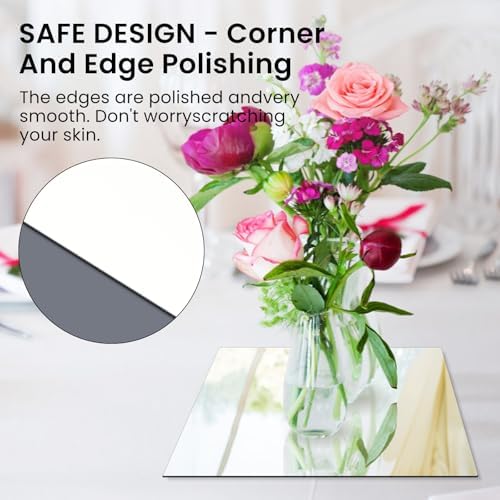 8 Square Glass Mirror Centerpieces 12Pcs with Non-Slip Feet