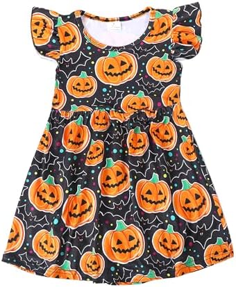 Halloween Christmas Toddler Girls Dress with Pumpkin Spider Ghost Print