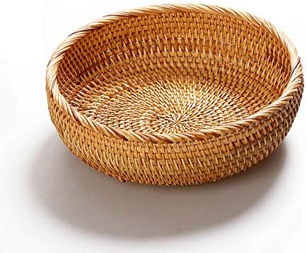 Amololo 8 Inch Round Rattan Fruit Basket with Deep Wall