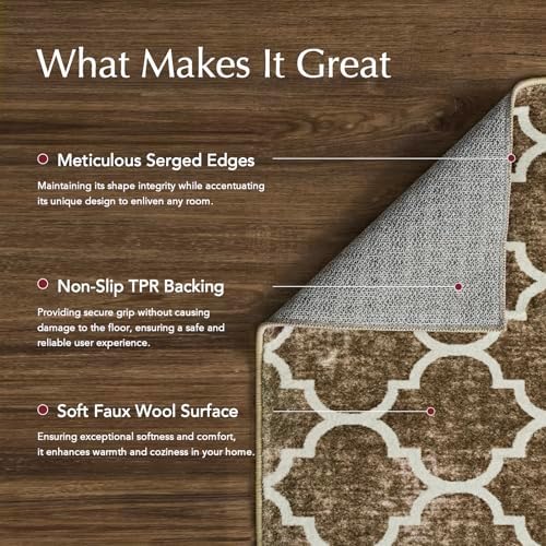 EVERGRACE Boho Trellis Faux Wool Runner Rug 2x6 Mocha Brown