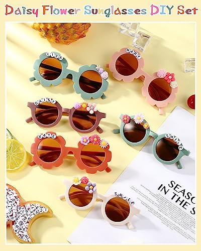 Kanayu Kids Round Sunglasses DIY Kit with Letter Beads and Flower Charms