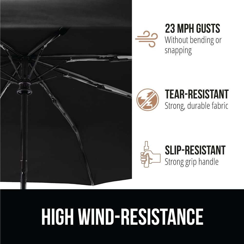 GORILLA GRIP Windproof Stick Umbrella - 8 Rib 42 Wide Black