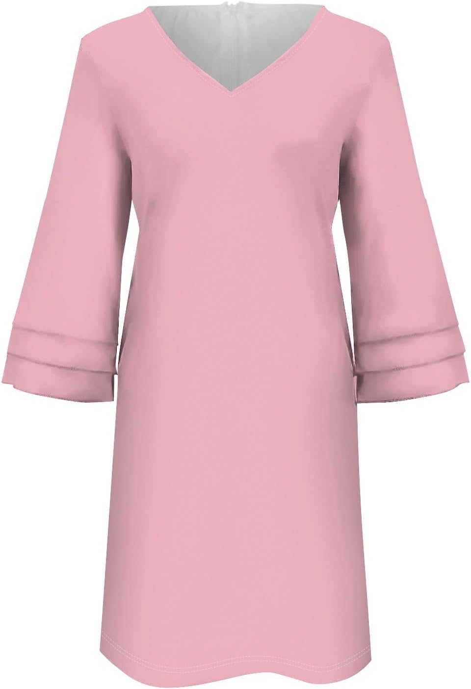 Womens 34 Bell Sleeve Shift Dress Elegant V-Neck Mini Cocktail Party Dress