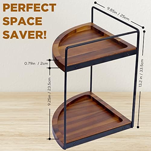 2 Tier Acacia Wood Corner Shelf Organizer 132x99 Inch