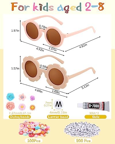 Kanayu Kids Round Sunglasses DIY Kit with Letter Beads and Flower Charms