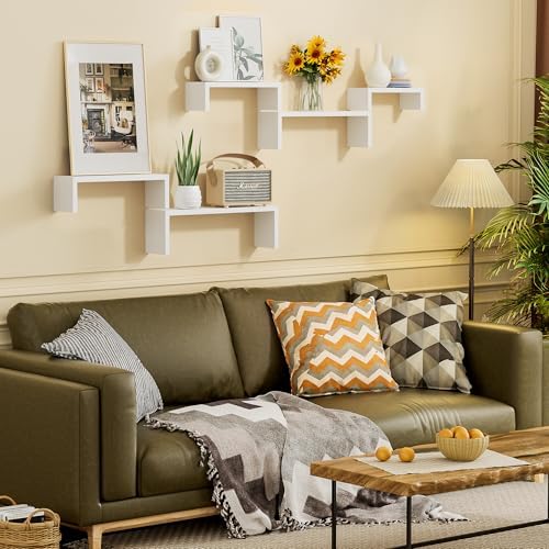 SRIWATANA 5-Piece Floating Wood Shelves Set Washed White
