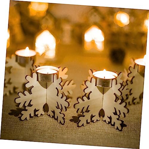 CHILDWEET Christmas Snowflake Candlestick 6 Pack Wooden Holder 1