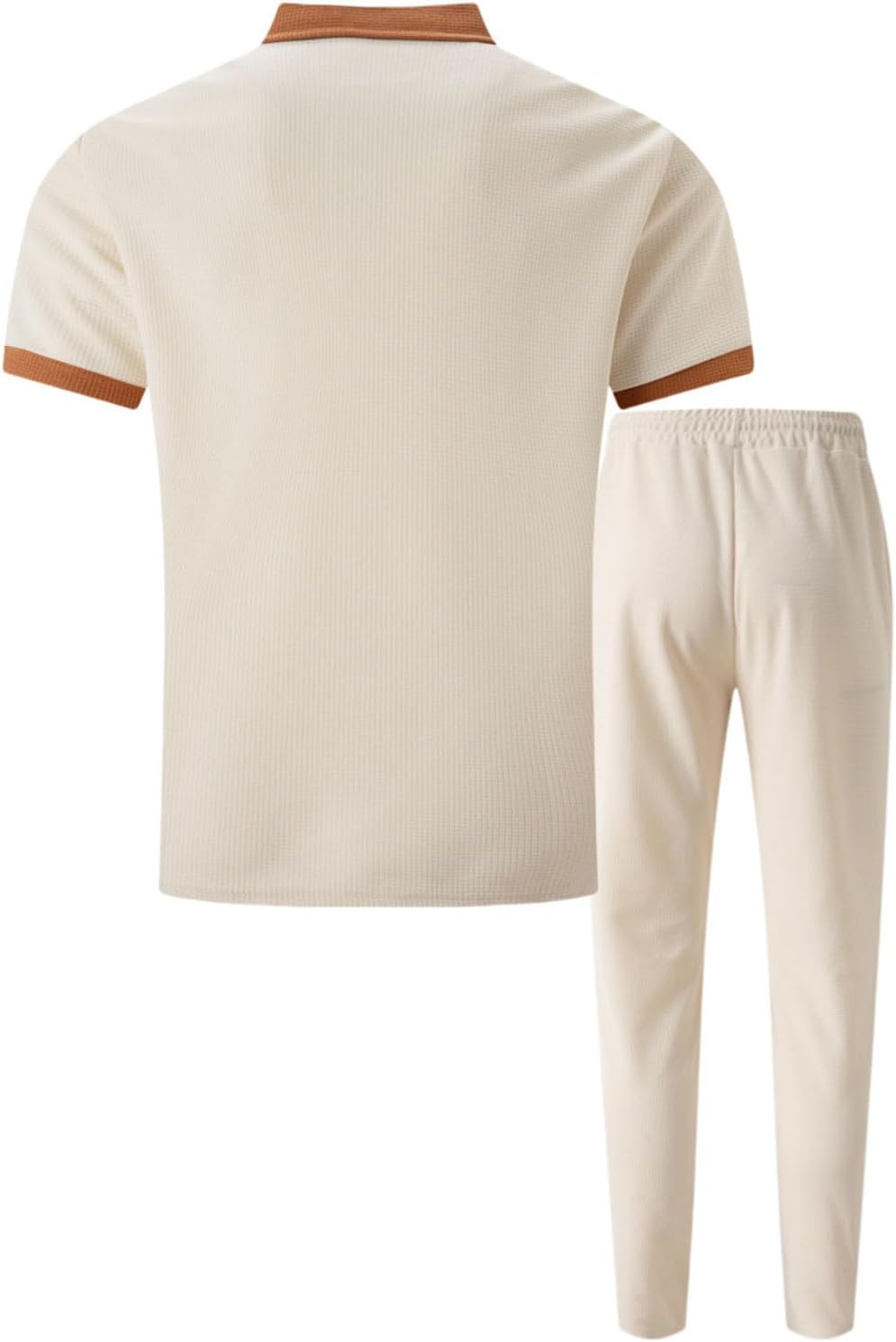 Mens 2 Piece Waffle Knit Polo Shirt and Pants Summer Set