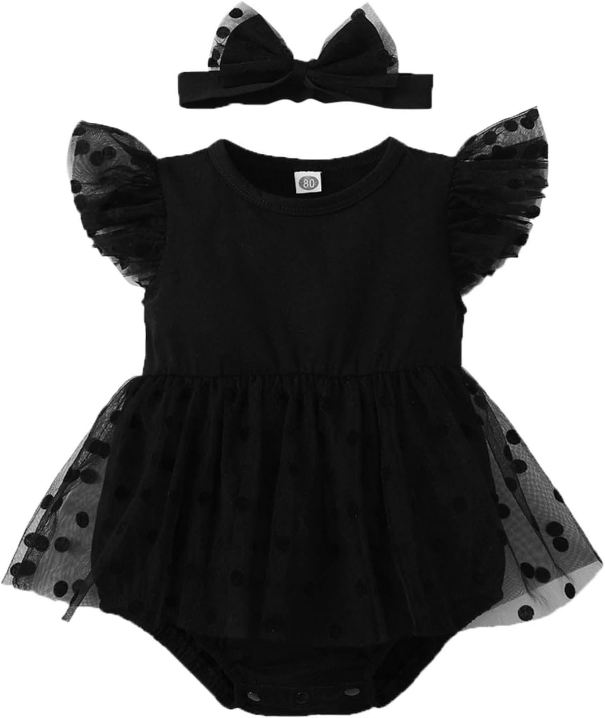 Baby Girl Ruffled Sleeve Romper with Headband Set 2Pcs