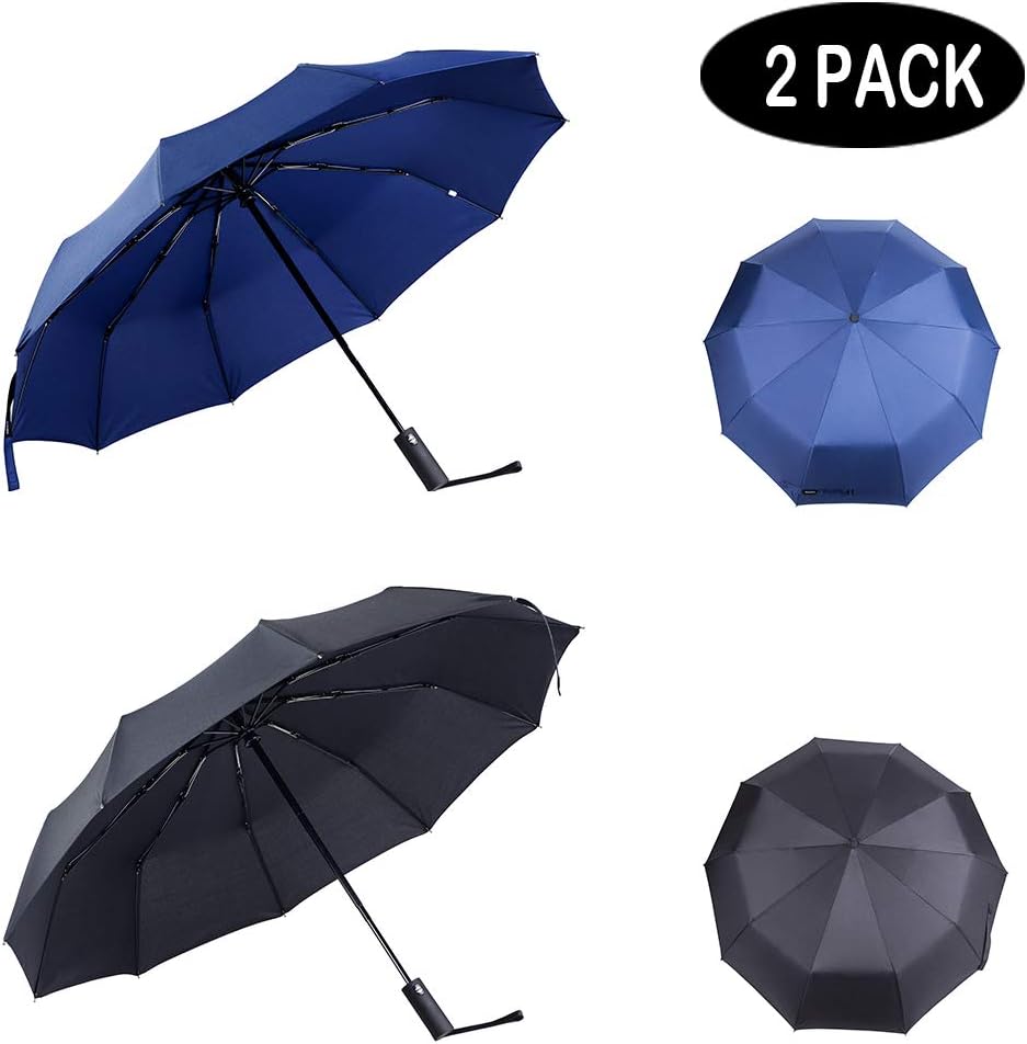 PFFY 2 Pack Travel Umbrella Windproof Auto Open Close Foldable