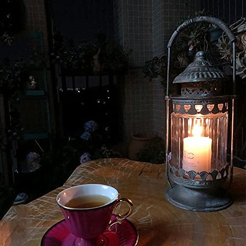 Retro Metal Candle Lantern with Glass Windows