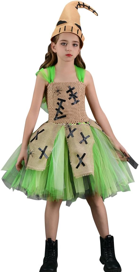 IDOPIP Halloween Costume Set for Girls Tutu Dress with Hat 2PCS Set