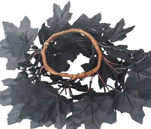 Halloween Candle Wreath with Black Maple Leaf Design