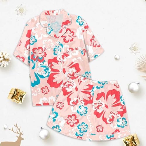Kids Girls Flower Print Pajama Set with Shirts and Shorts