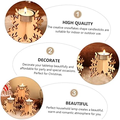 CHILDWEET Christmas Snowflake Candlestick 6 Pack Wooden Holder 1