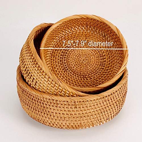 Amololo 8 Inch Round Rattan Fruit Basket with Deep Wall