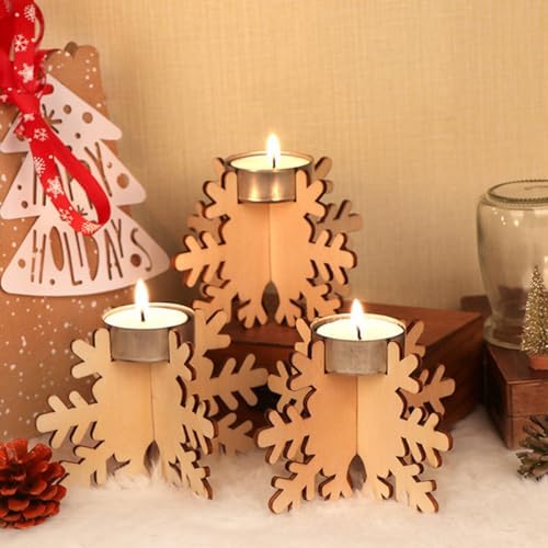 Snowflake Shape Wooden Candlestick Set 6pcs Christmas Decor