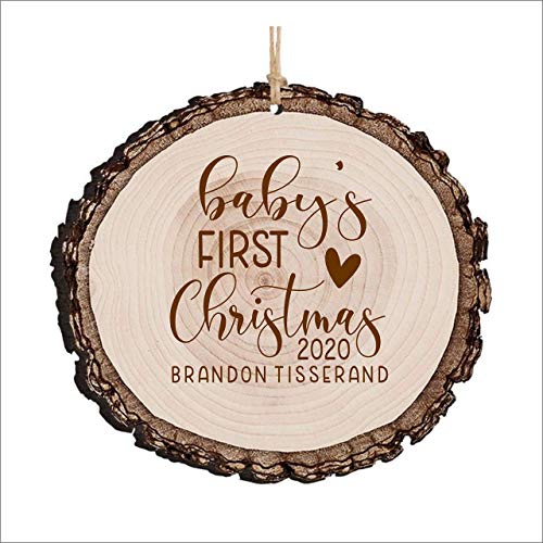 Baby First Christmas Ornament Wood Log Slice Personalized