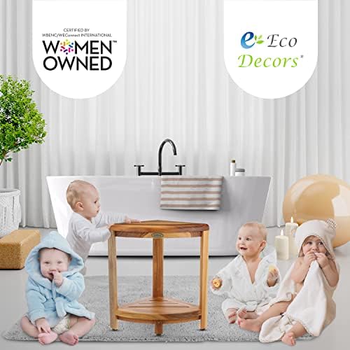 EcoDecors Teak Wood Corner Shower Stool with Shelf