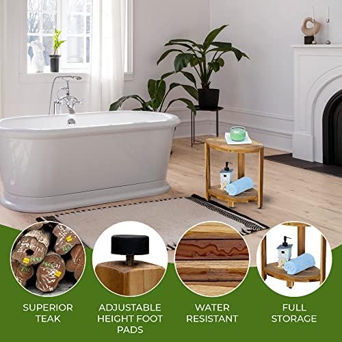 EcoDecors Teak Wood Corner Shower Stool with Shelf