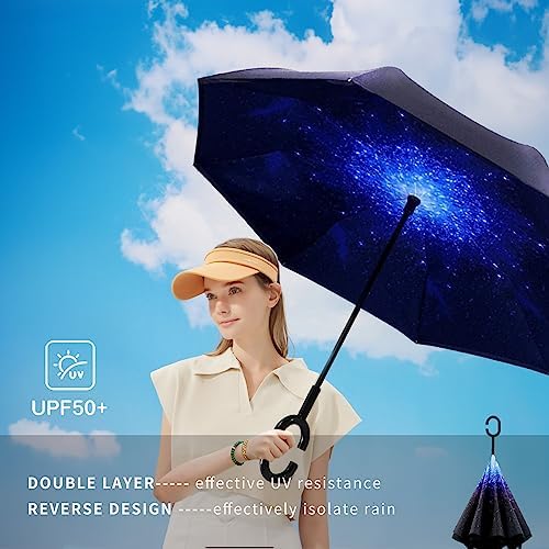 SIEPASA 49 Inch Reverse Stick Umbrella with Double Canopy