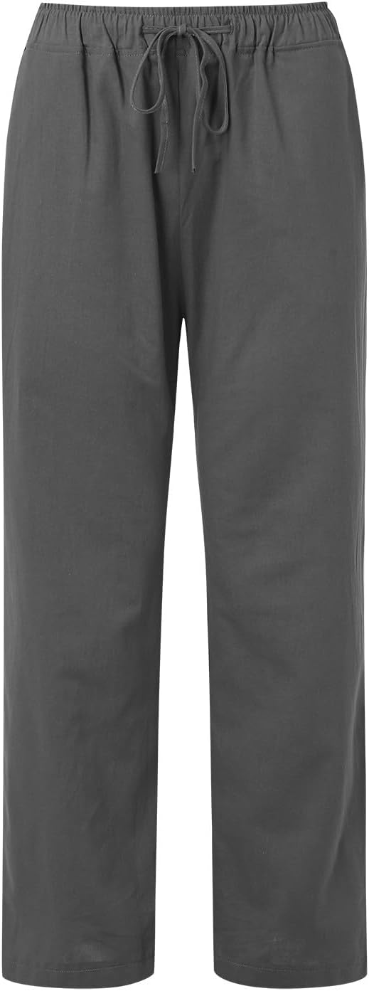 Womens High Waisted Wide Leg Linen Cropped Trouser with Pocket