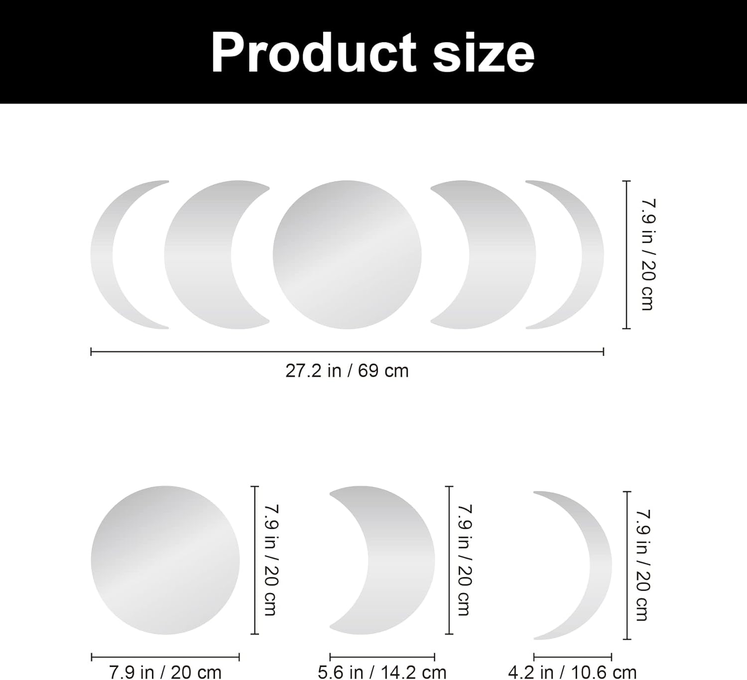 5 Pcs Moon Phase Acrylic Wall Mirror Stickers