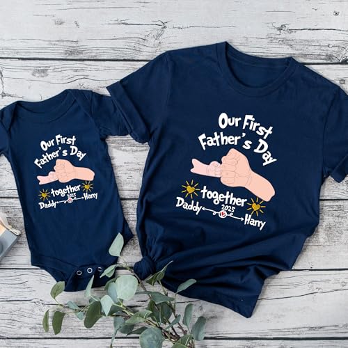 Our First Fathers Day Matching Shirts Set - Holding Hands Design