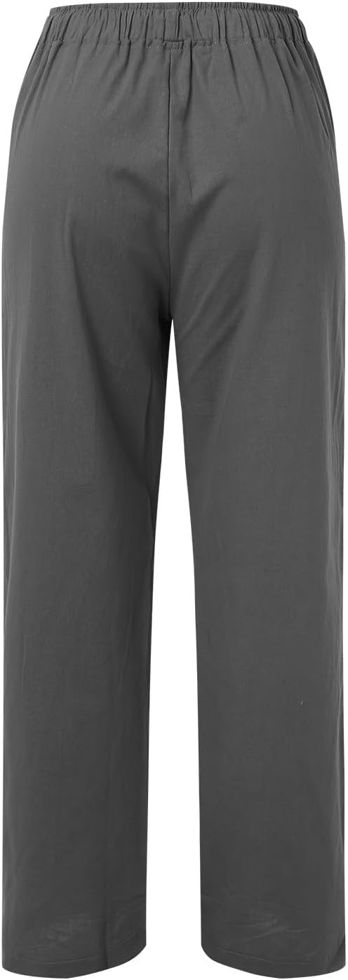 Womens High Waisted Wide Leg Linen Cropped Trouser with Pocket