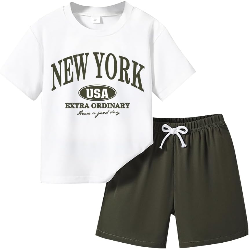 Nivne Tco Toddler Boys Letter Print T-Shirt Bowknot Shorts Set 1