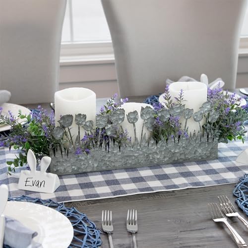 AuldHome Design Tulips Galvanized Metal Tray 16x4x6 Inches 1