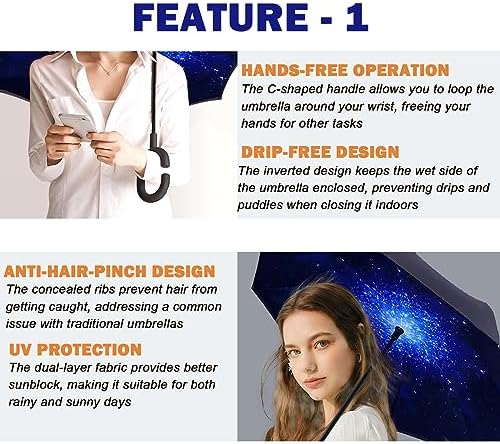 SIEPASA 49 Inch Reverse Stick Umbrella with Double Canopy