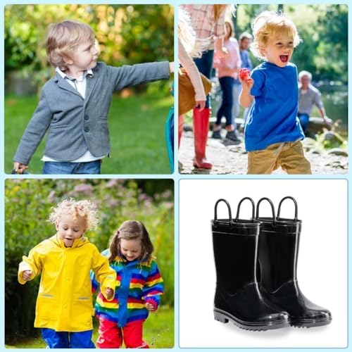 EUXTERPA Kids Rain Boots for Boys Girls Waterproof with Handles