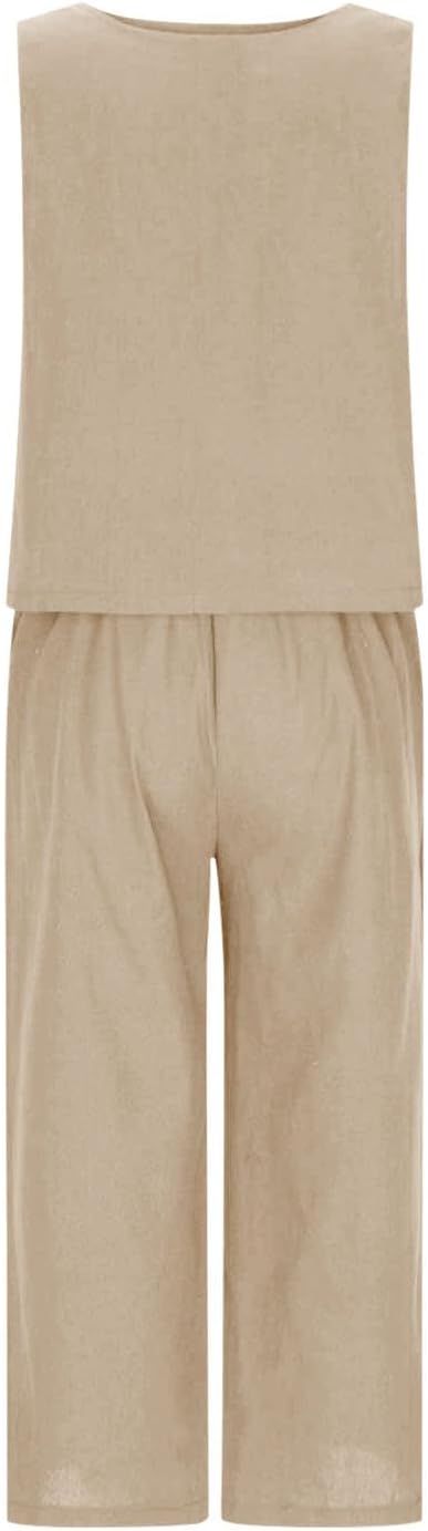 HGps8w Summer 2025 2 Piece Cotton Linen Outfits for Women