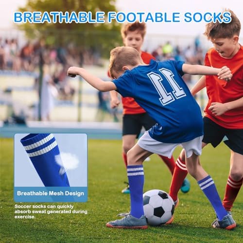 3 Pairs Kids Soccer Socks Striped Knee High