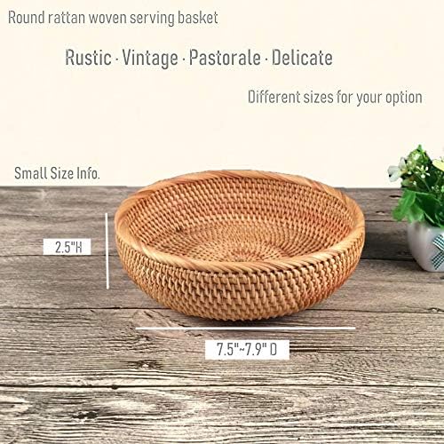 Amololo 8 Inch Round Rattan Fruit Basket with Deep Wall