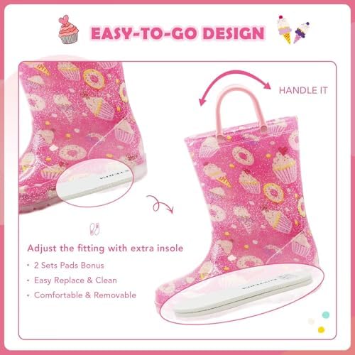 EUXTERPA Kids Light Up Waterproof Rain Boots with Glitter and Easy On Handles