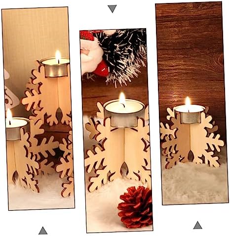 KICHOUSE Snowflake Wooden Candlestick Set for Christmas Decor