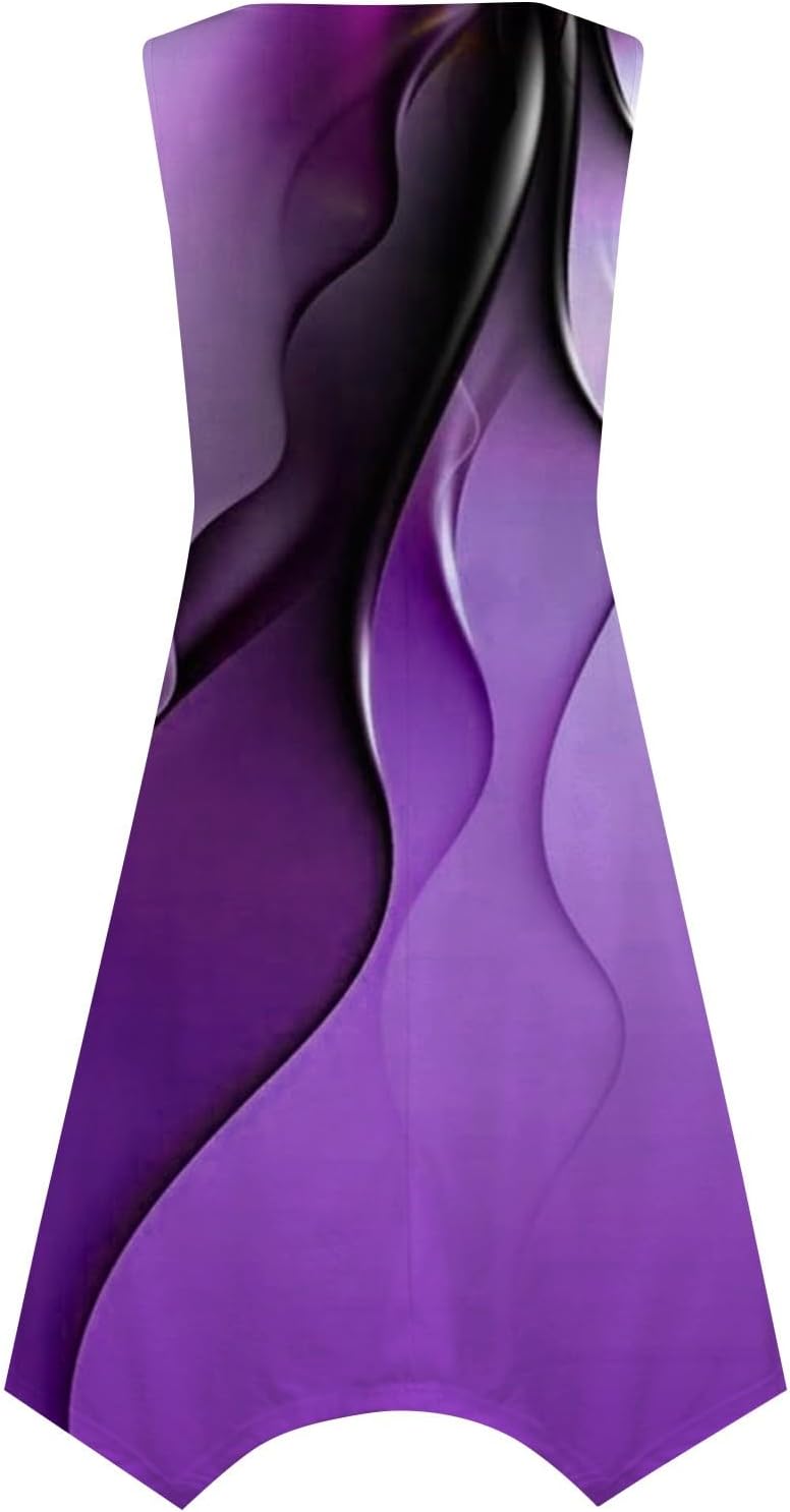 Womens Trendy Sleeveless Floral Dress with Irregular Hem
