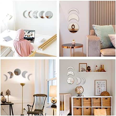 5 Pcs Moon Phase Acrylic Wall Mirror Stickers
