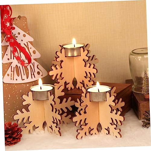 CHILDWEET Christmas Snowflake Candlestick 6 Pack Wooden Holder 1