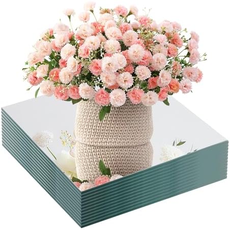 8 Square Glass Mirror Centerpieces 12Pcs with Non-Slip Feet